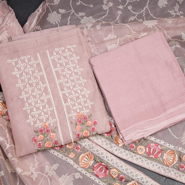 Mul Chanderi Onion Pink Unstitched Salwar Material With Dupatta 04