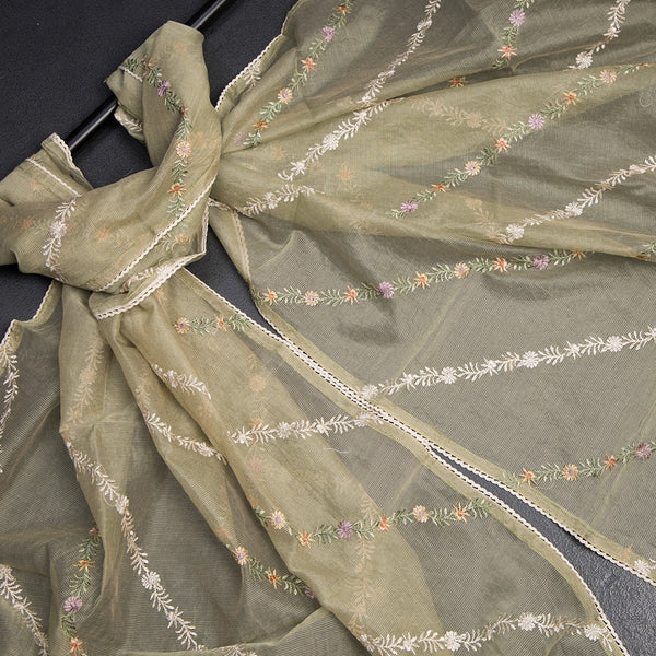 Mul Chanderi Pista Green Unstitched Salwar Material With Dupatta 04