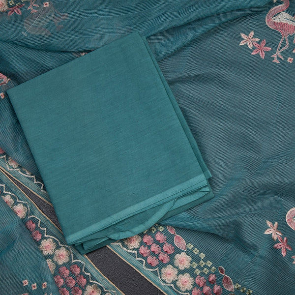 Mul Chanderi Rama Blue Unstitched Salwar Material With Dupatta