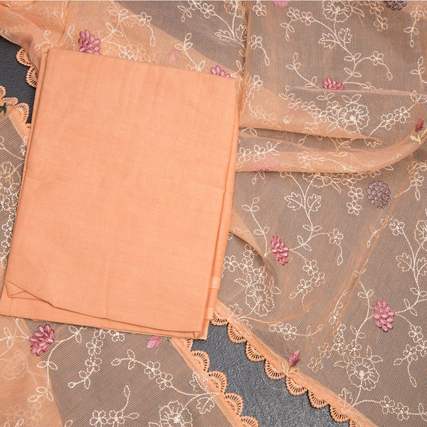 Mul Chanderi Peach Unstitched Salwar Material With Dupatta 02