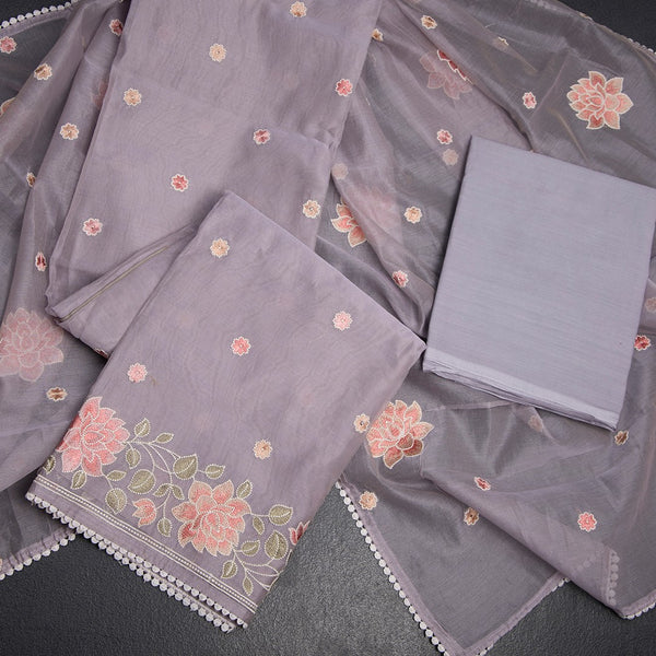 Mul Chanderi Lilac Purple Unstitched Salwar Material With Dupatta