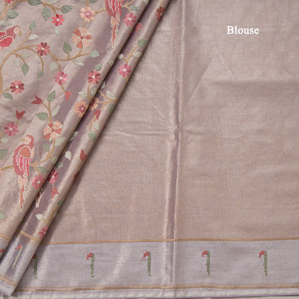 Tissue Light Lavender Thread Embroidered Saree With Branches Design
