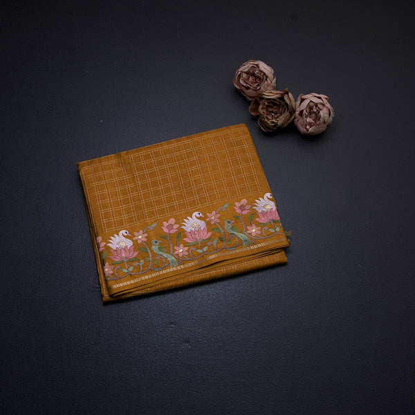 Semi Raw Silk Mango Yellow Zari Checked Saree And Embroidered Border