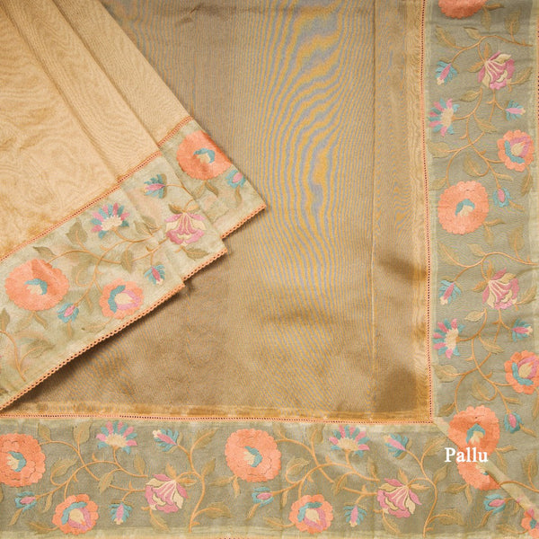 Organza Gold Saree With Applique Work