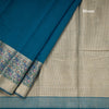 Silk Cotton Peacock Blue Plain Saree With Paithani Border