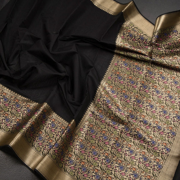 Silk Cotton Black Plain Saree With Paithani Border