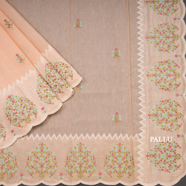 Kota Peach Saree With Applique Work
