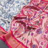 Semi Kataan White Floral Printed Saree With Paithani Border