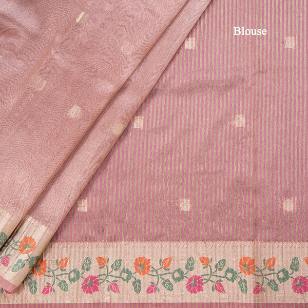 Tissue Onion Pink Saree With Zari Buttas
