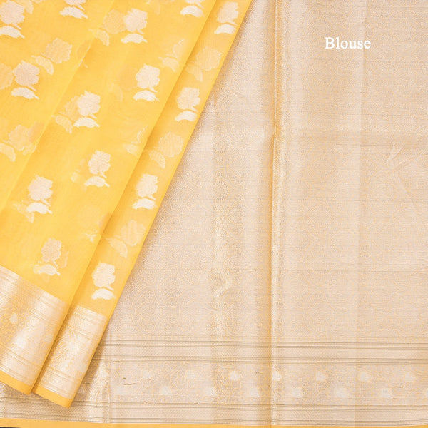 Organza Mango Yellow Floral Zari Worked Saree