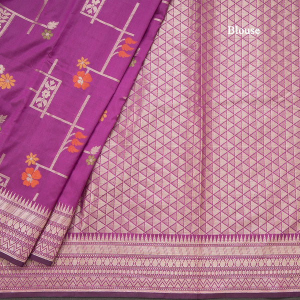 Semi Kataan Magenta Purple Zari Worked Saree