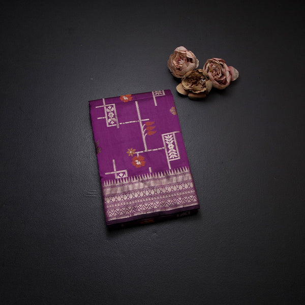 Semi Kataan Magenta Purple Zari Worked Saree