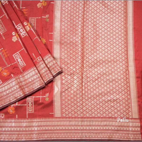Semi Kataan Maroon Zari Worked Saree