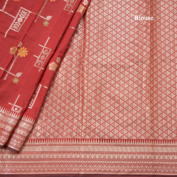 Semi Kataan Maroon Zari Worked Saree