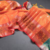 Semi Kataan Fanta Orange Saree With Zari Buttas