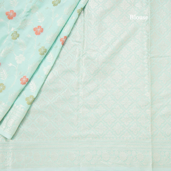 Semi Kataan Turquoise Zari Worked Saree