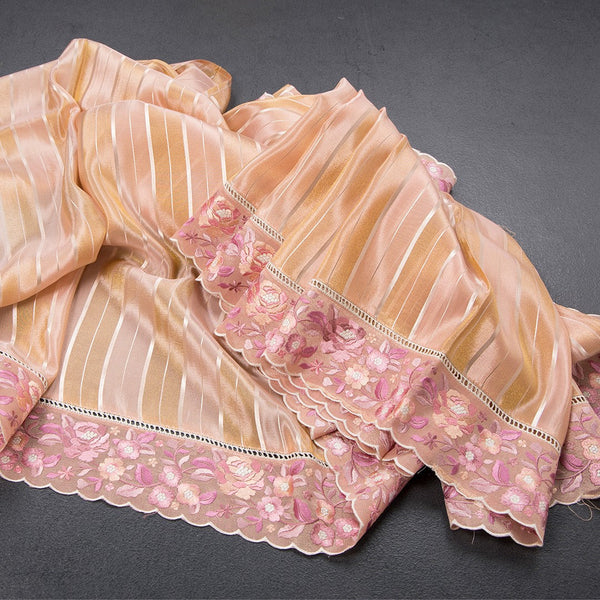 Tissue Multi Colour Zari Stripes With Thread Border Saree 02