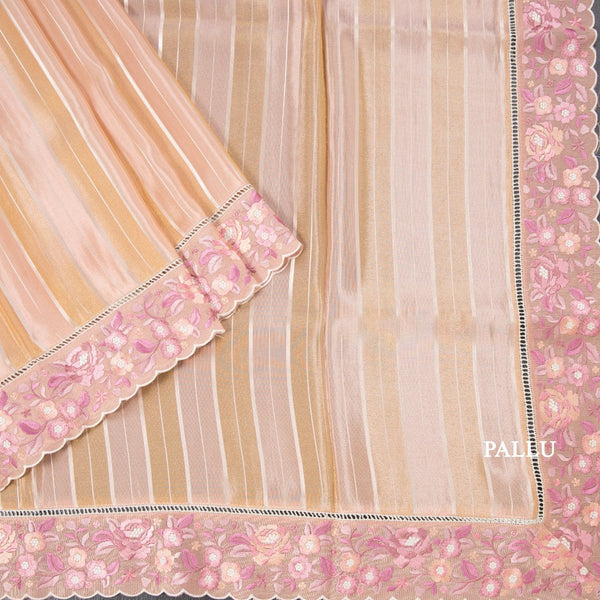 Tissue Multi Colour Zari Stripes With Thread Border Saree 02
