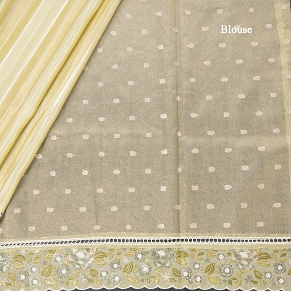 Tissue Pista Green Zari Stripes With Thread Border Saree