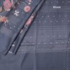 Satin Silk Grey Floral Printed With Thread Work Saree