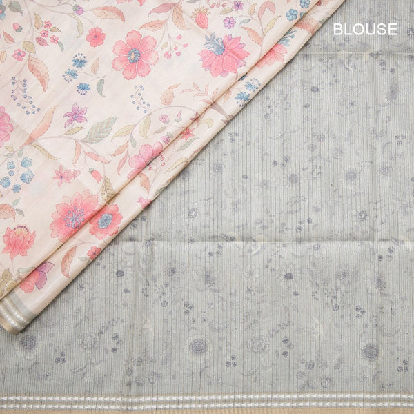 Tussar Cream Floral Printed Saree