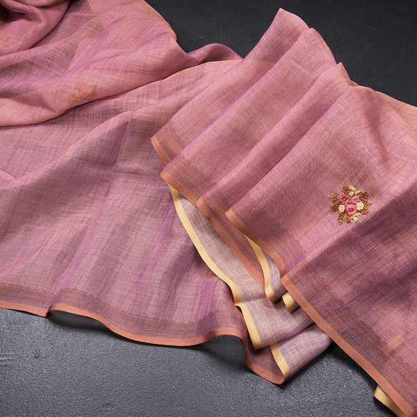 Linen Onion Pink Thread Work Saree