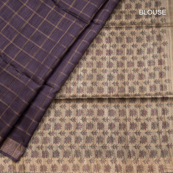 Tussar Dark Purple Checked Saree