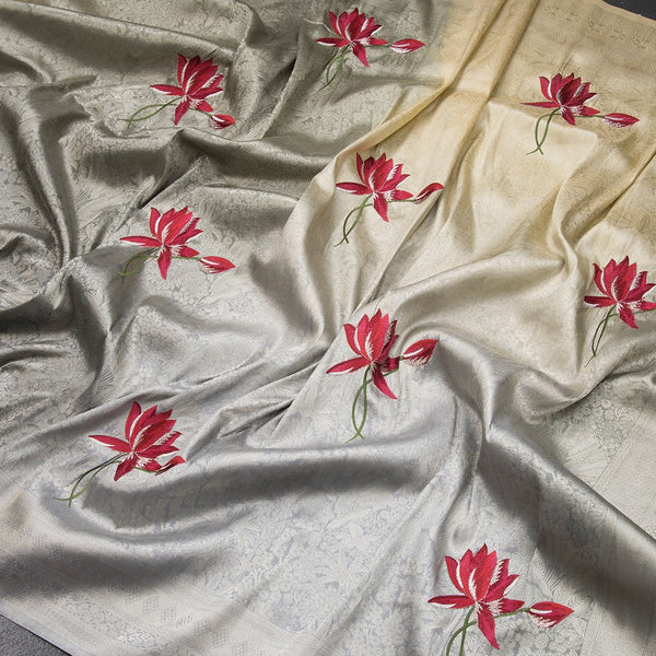 Russian silk Grey brocade ombré Saree