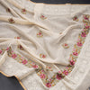 Linen Cream Floral Thread Work Saree