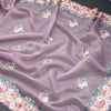 Linen Lilac Purple Floral Thread Work Saree
