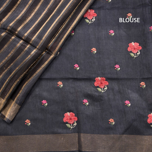 Raw Silks Black Stripes With Thread Work Saree