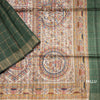 Raw Silks Checked And Kalamkari Handloom Printed Saree