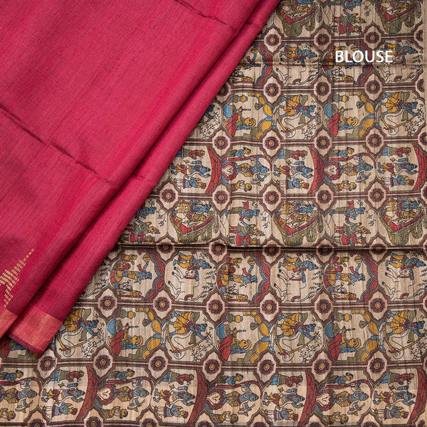 Raw Silks Maroon Kalamkari Handloom Printed Saree