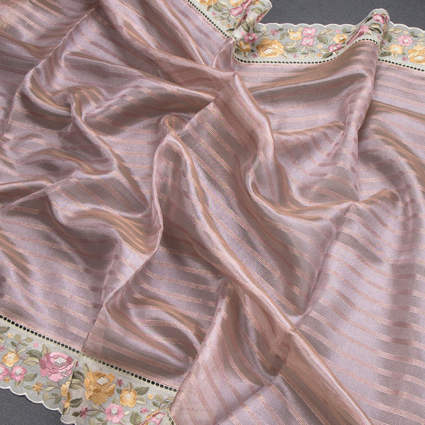 Tissue Banarasi Pink Stripes Saree With Thread Work - Kumaran Silks