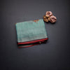 Linen Sapphire Green Floral Thread Work Saree
