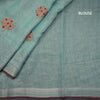 Linen Sapphire Green Floral Thread Work Saree