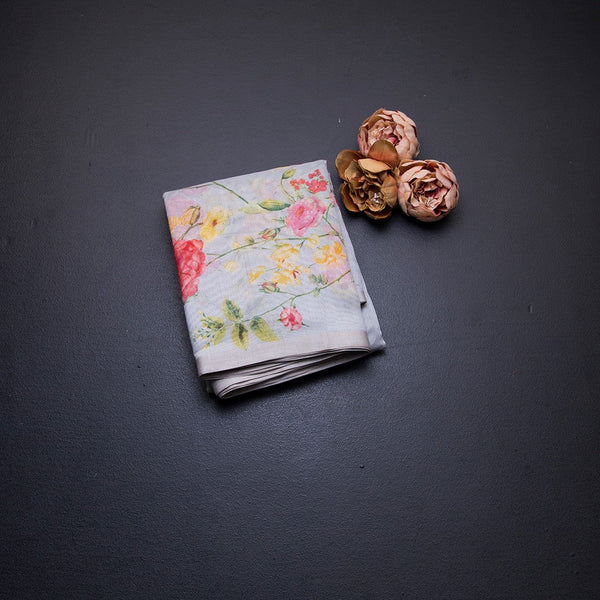 Semi Linen Grey Floral Printed Saree 05