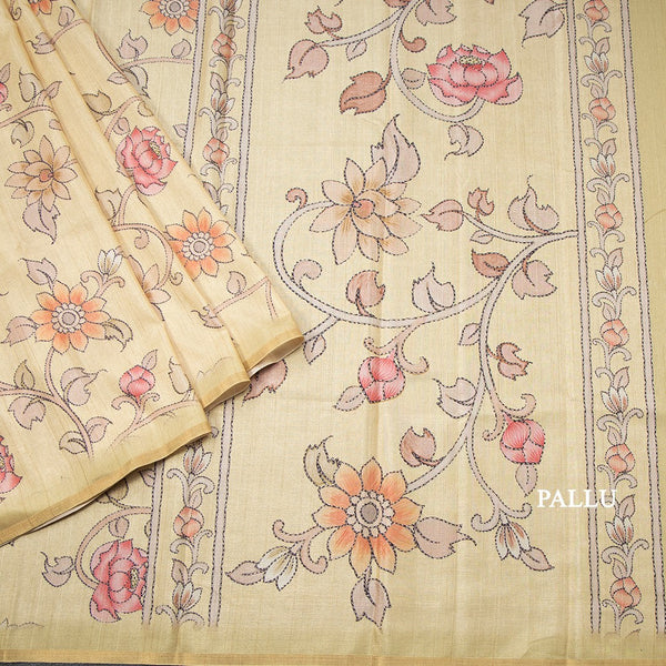 Semi Raw Silk Sandal Floral Printed Saree