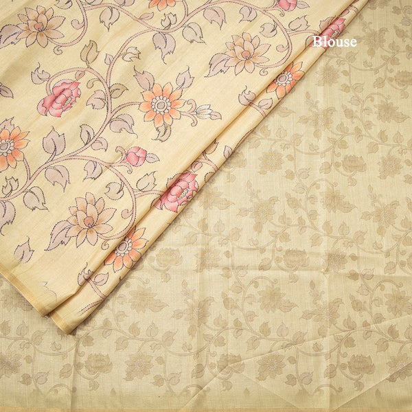 Semi Raw Silk Sandal Floral Printed Saree