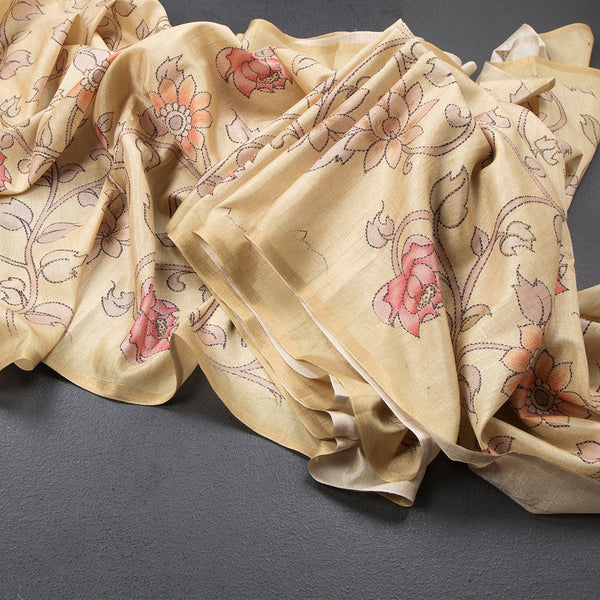 Semi Raw Silk Sandal Floral Printed Saree