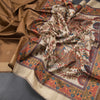 Semi Raw Silk Chocolate Brown Printed Saree