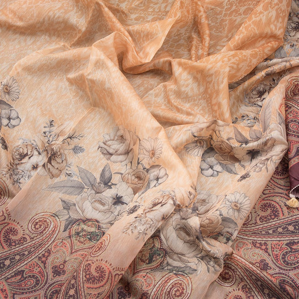 Semi Linen Sandal Paisley With Floral Printed Saree