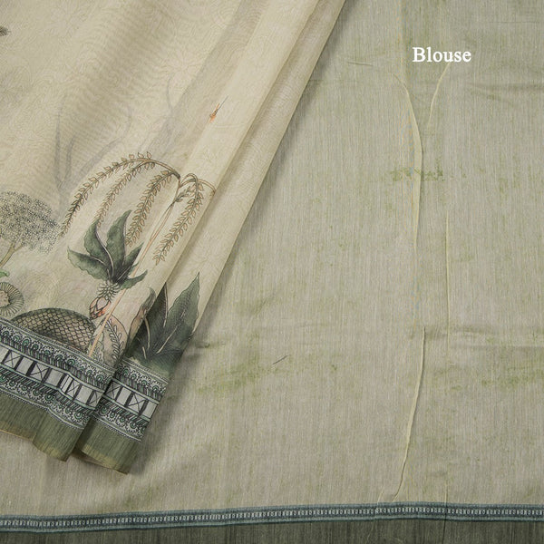 Semi Linen Pista Green Printed Saree