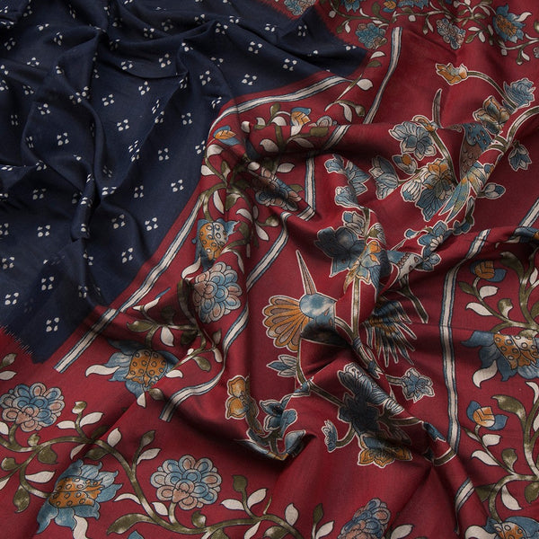 Tussar Navy Blue Printed Saree