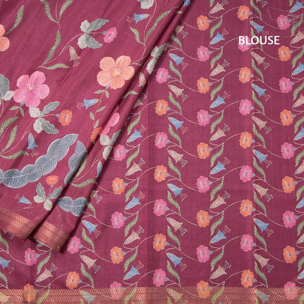 Tussar Dark Pink Floral Printed Saree 02