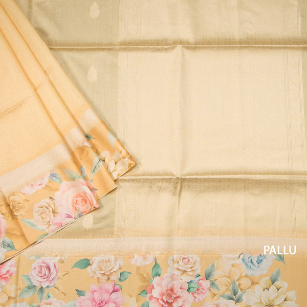 Raw Silk Sandal With Zari Buttas And Floral Border