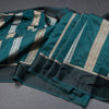 Raw Silk Teal Green Saree With Zari Stripes Design And Simple Border