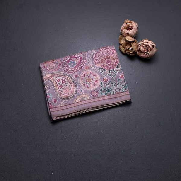 Semi Linen Light Plum Purple Printed Saree