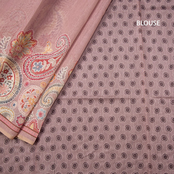 Semi Linen Light Brown Printed Saree