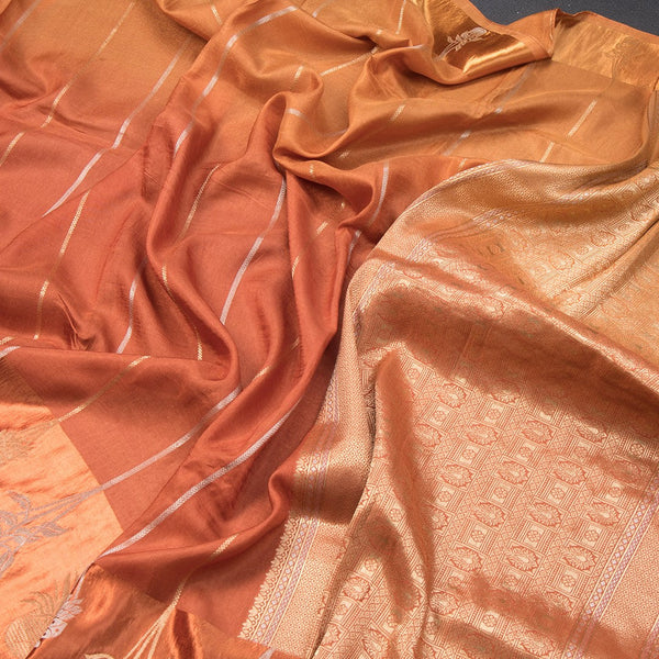 Raw Silk Rust Orange Zari Worked Saree
